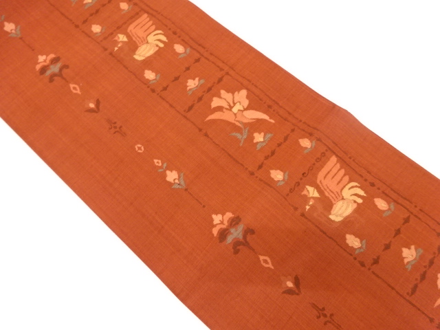 JAPANESE KIMONO / VINTAGE UNUSED FUKURO OBI / WOVEN FLOWER & BIRD